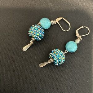 Blue Beaded Dangle Earrings